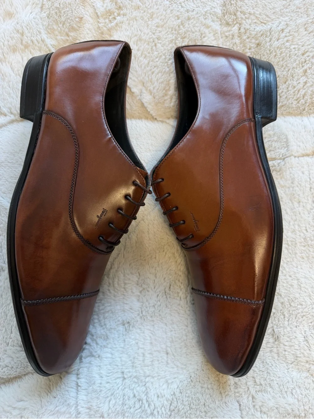 $895 Salvatore Ferragamo Brown Leather Cap-Toe Oxford Dress Shoes 9